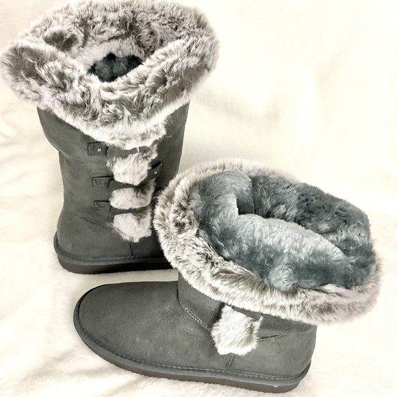 HStylish Gray Slip On Calf High Fur-Lined Waterproof Winter Snow Boots - Picture 11 of 16